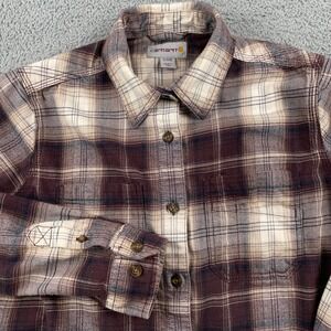 Carhartt Shirt Womens Small Brown Plaid Flannel Rugged Flex Hamilton Workwear